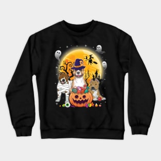 Staffordshire Bull Terrier Dog Mummy Witch Moon Ghosts Happy Halloween Thanksgiving Merry Christmas Crewneck Sweatshirt